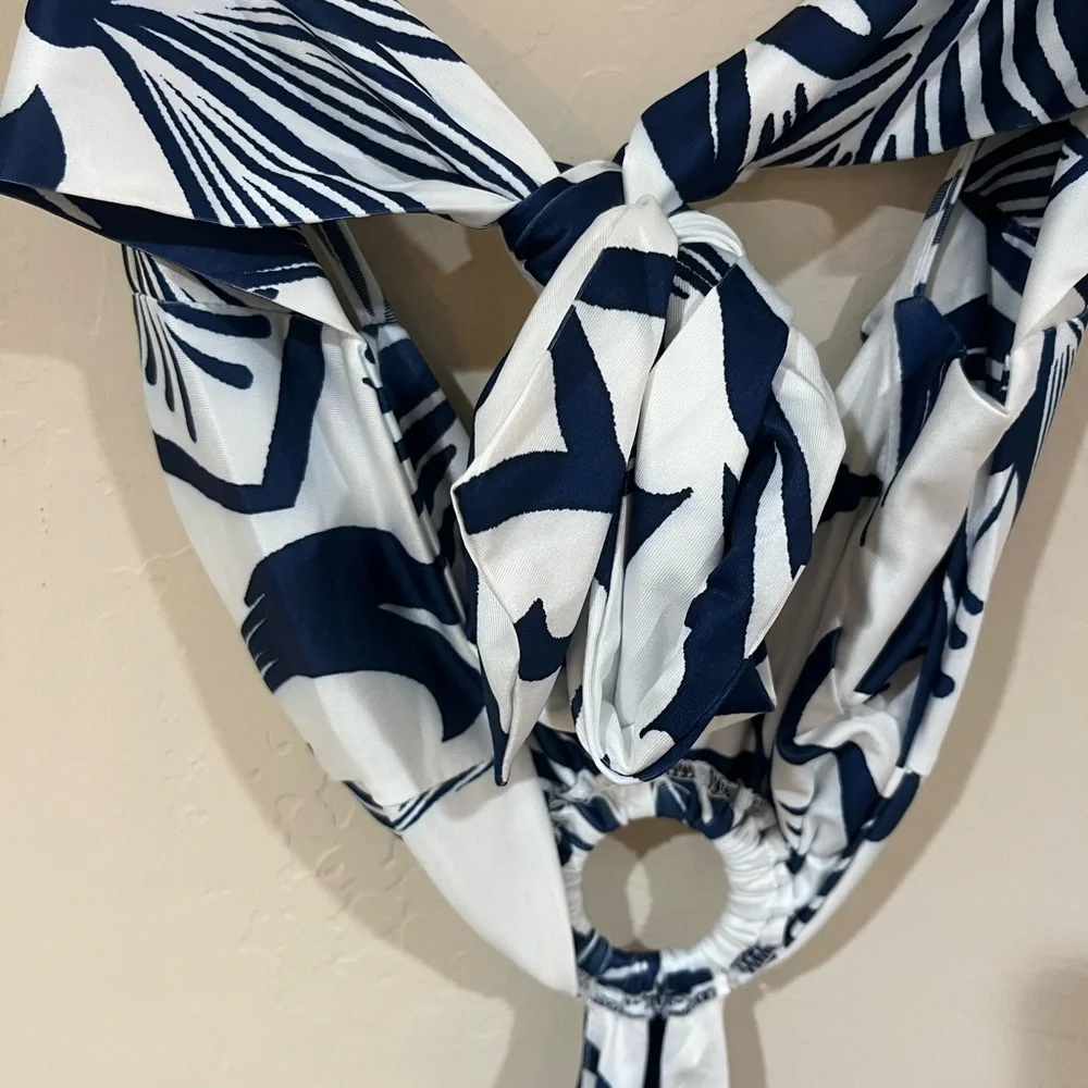 Women’s Navy and White Cutout O-Ring Maxi Dress, Size M-L - Picture 6 of 7